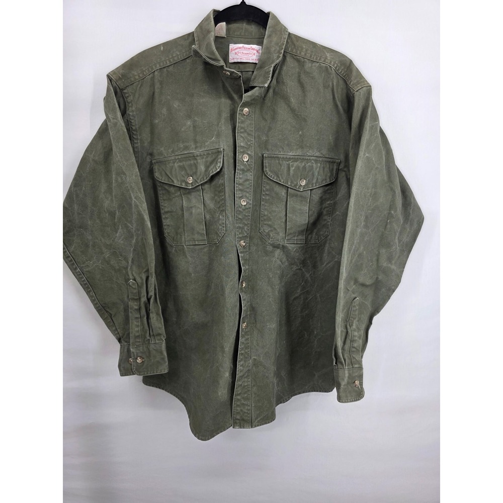 Filson 452 Tin Cloth Field Shirt Mens Large Olive Green Waxed Cotton Made in USA